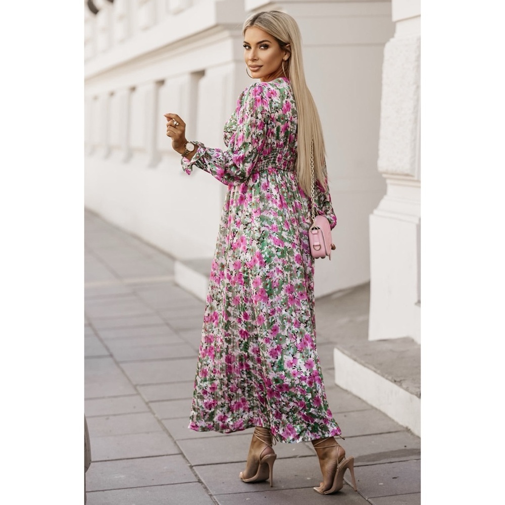 Floral Print Deep V Neck Maxi Dress - Picture 2 of 2